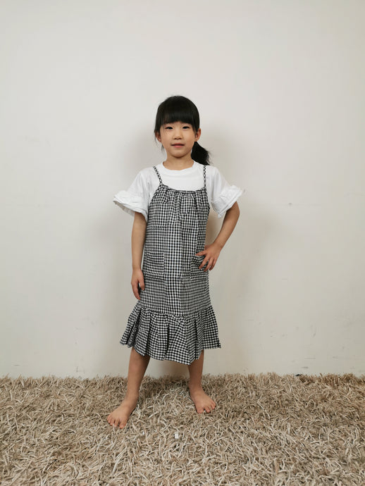 Korean Black Checkered Dress Set